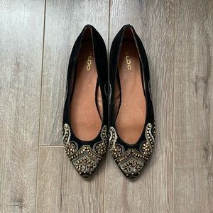Embroidered studded flats